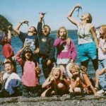 Group of day campers doing the seaweed challenge on Lummi Island.