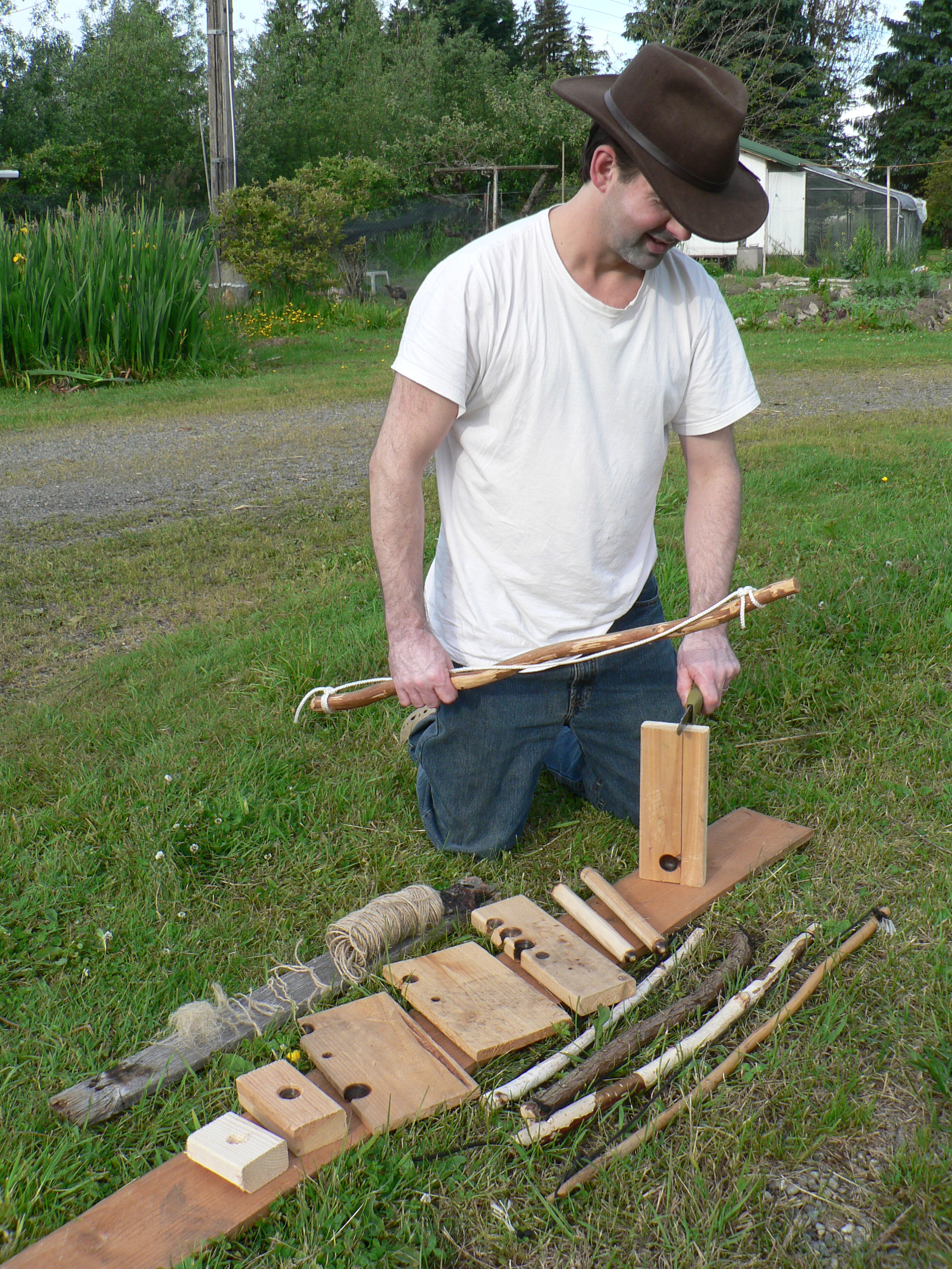 Chris Chisholm with a display of Bow Drill Kit Pieces Chris Chisholm with a display of Bow Drill Kit Pieces